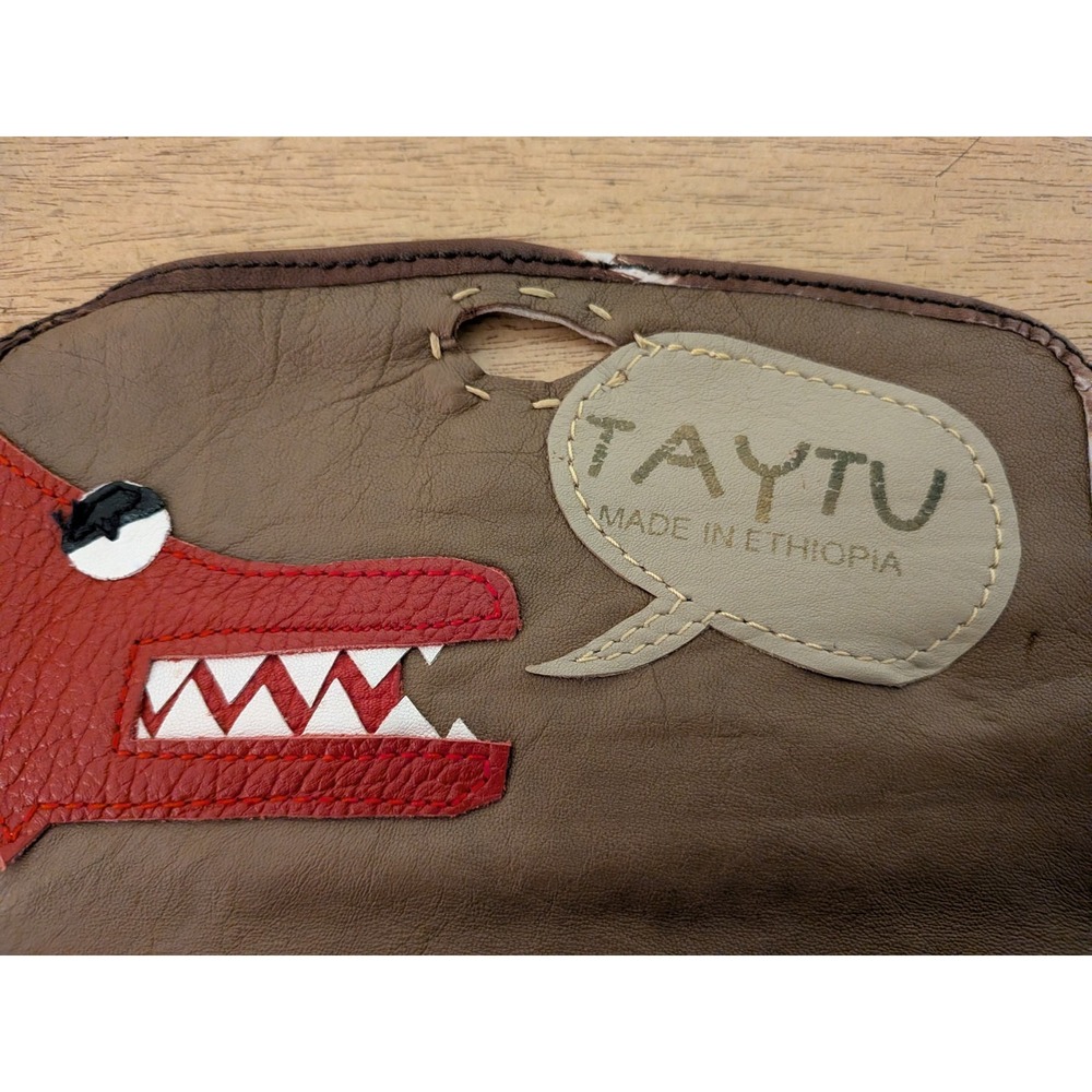 Taytu Ethiopia Brown Tie Dye Leather Monster Clutch Wallet Bead Closure - Picture 3 of 12